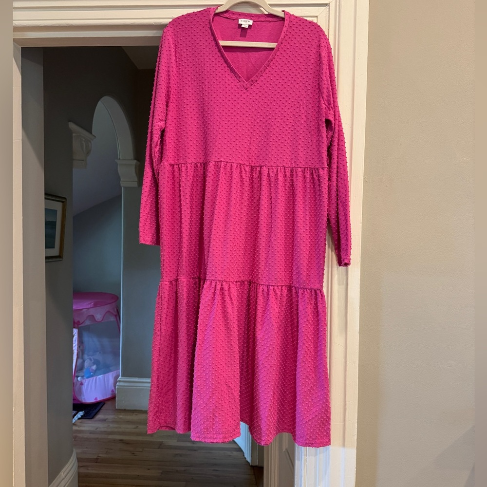 J.Crew Pink Cotton Dotted Tiered Ruffled Long Sleeve